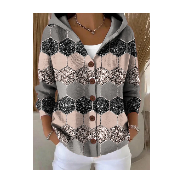 Women Abstract Printing Long Sleeve Hoodie Casual Spring/Fall Cardigan Outerwear