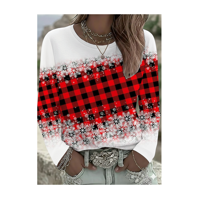 Women Plaid Long Sleeve Tee T-shirt Crew Neck Printing Casual Spring/Fall Graphic Tee Top