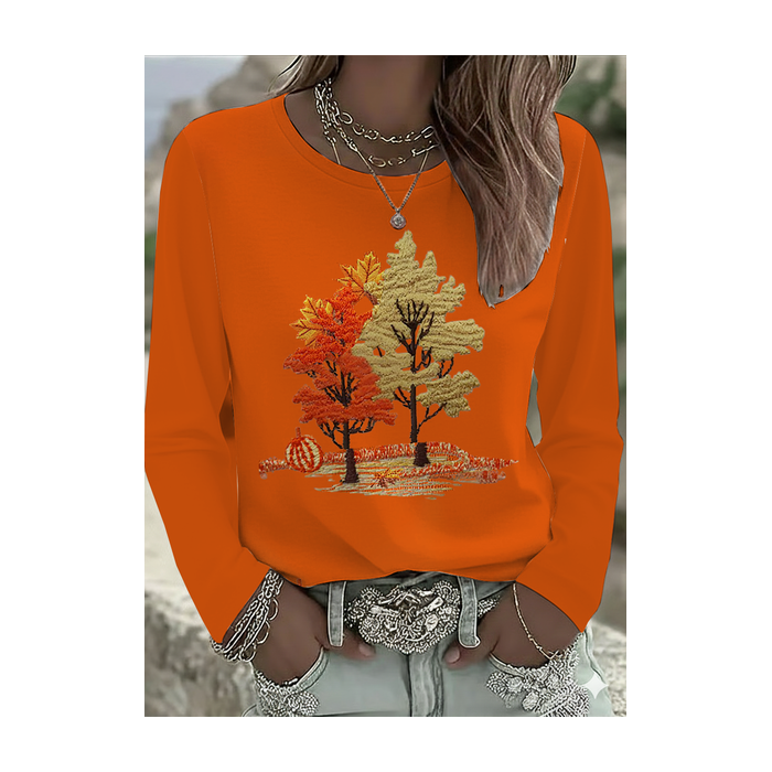 Women Maple Leaf Long Sleeve Tee T-shirt Crew Neck Printing Casual Spring/Fall Graphic Tee Top