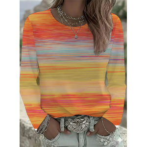 Women Abstract Long Sleeve Tee T-shirt Crew Neck Printing Casual Spring/Fall Graphic Tee Top