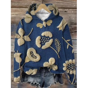 Women Floral Spring/Fall Printing Long Sleeve Casual Daily Hoodie