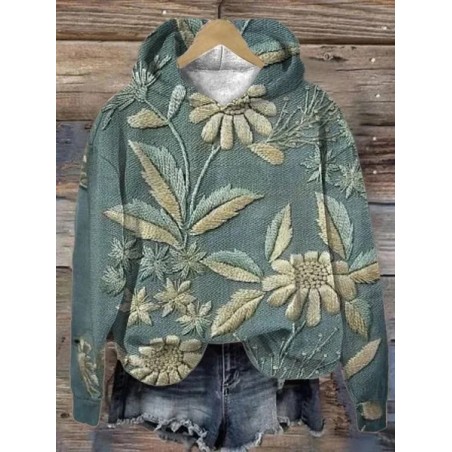 Women Floral Spring/Fall Printing Long Sleeve Casual Daily Hoodie