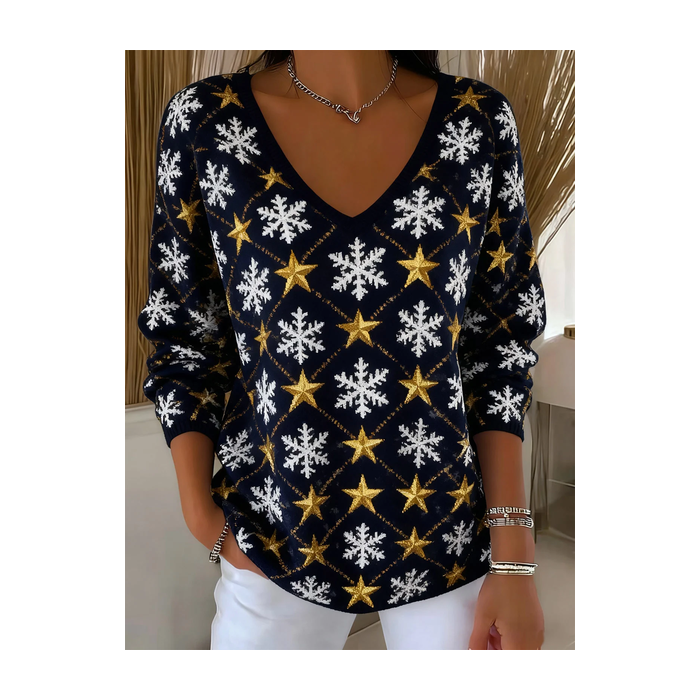 Women Star Long Sleeve Tee T-shirt V Neck Printing Casual Spring/Fall Top
