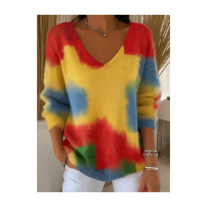 Women Abstract Long Sleeve Tee T-shirt V Neck Printing Casual Spring/Fall Top