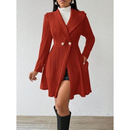 Women Autumn Outerwear Casual Jacquard Plain Long Sleeve Lapel Collar Jacket