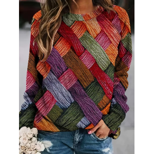 Women Abstract Long Sleeve Tee T-shirt Crew Neck Printing Casual Spring/Fall Graphic Tee Top