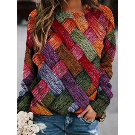 Women Abstract Long Sleeve Tee T-shirt Crew Neck Printing Casual Spring/Fall Graphic Tee Top