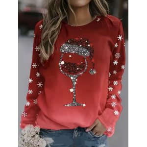 Women Christmas Long Sleeve Tee T-shirt Crew Neck Printing Casual Spring/Fall Graphic Tee Top