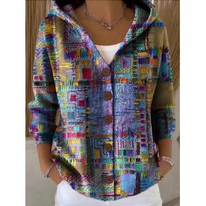 Women Abstract Printing Long Sleeve Hoodie Casual Spring/Fall Cardigan Outerwear