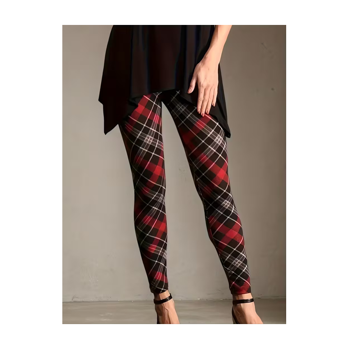 Women Plaid Casual All Season Printing Long Leggings
