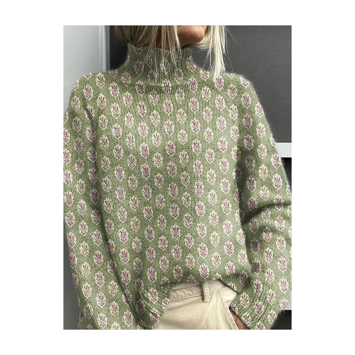 Women Floral Printing Spring/Fall Vintage Long Sleeve Turtleneck Sweater