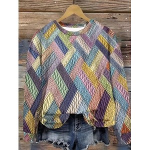 Women Abstract Crew Neck Printing Casual Spring/Fall Long Sleeve Sweatshirt