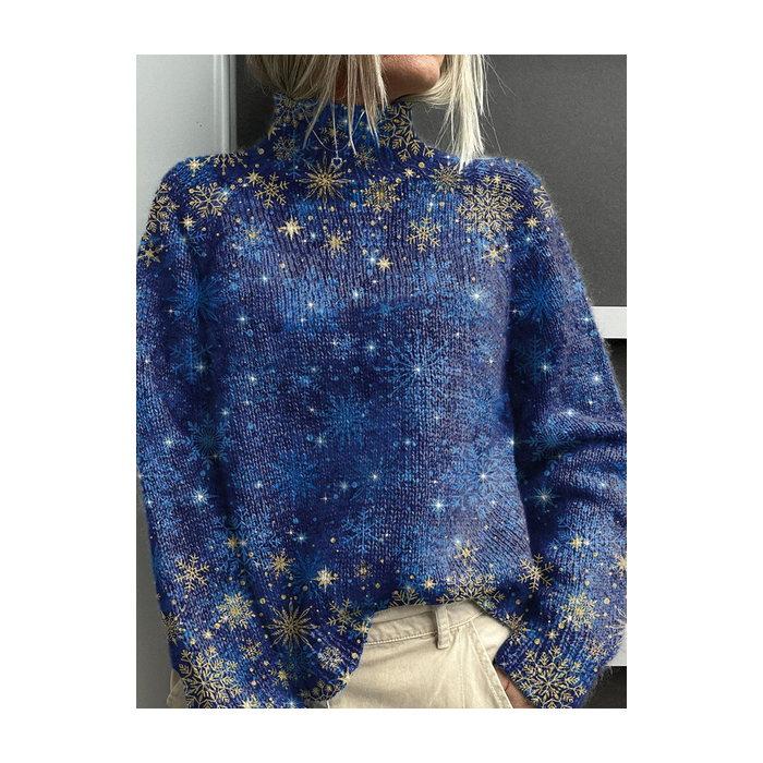 Women Christmas Printing Spring/Fall Vintage Long Sleeve Turtleneck Sweater