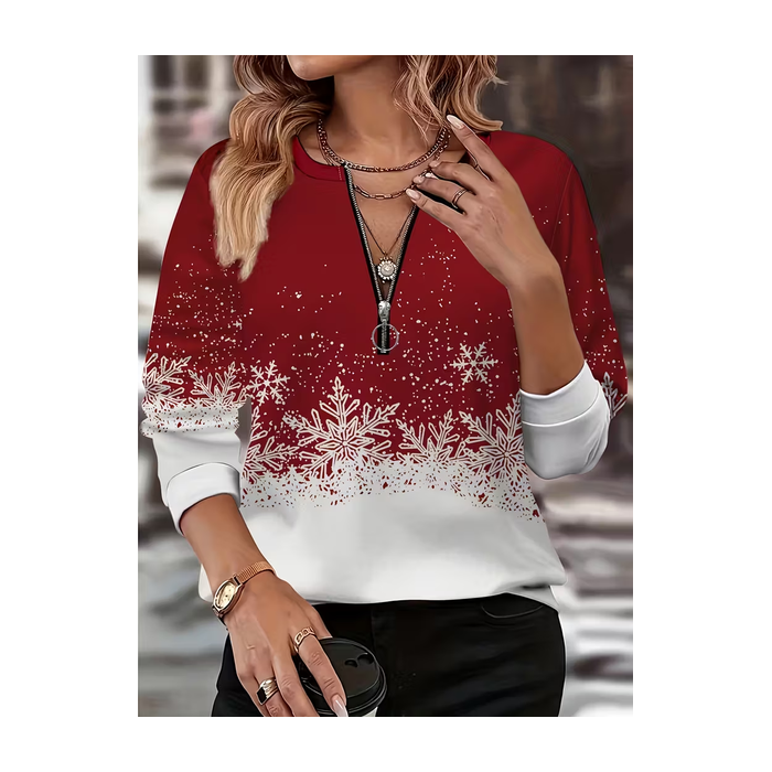 Women Christmas Crew Neck Printing Casual Spring/Fall Long Sleeve Sweatshirt