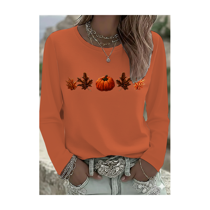 Women Maple Leaf Long Sleeve Tee T-shirt Crew Neck Printing Casual Spring/Fall Graphic Tee Top