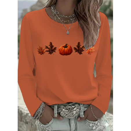 Women Maple Leaf Long Sleeve Tee T-shirt Crew Neck Printing Casual Spring/Fall Graphic Tee Top