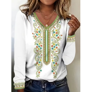 Women Floral Long Sleeve Tee T-shirt V Neck Printing Casual Spring/Fall Graphic Tee Top