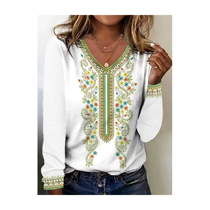 Women Floral Long Sleeve Tee T-shirt V Neck Printing Casual Spring/Fall Graphic Tee Top