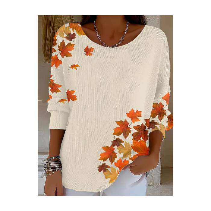 Women Maple Leaf Printing Spring/Fall Casual Long Sleeve Crew Neck Sweater