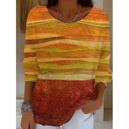 Women Abstract Printing Spring/Fall Casual Long Sleeve Crew Neck Sweater