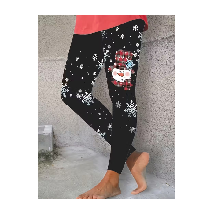 Women Christmas Snowman Casual All Season Printing Long Leggings