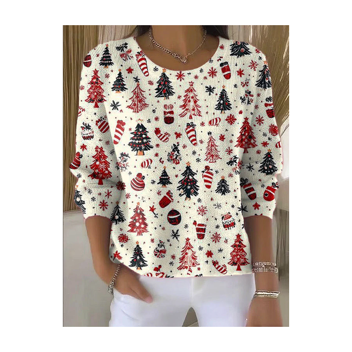 Women Christmas Printing Spring/Fall Casual Long Sleeve Crew Neck Sweater