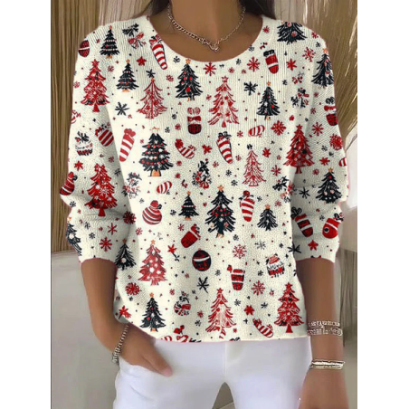 Women Christmas Printing Spring/Fall Casual Long Sleeve Crew Neck Sweater