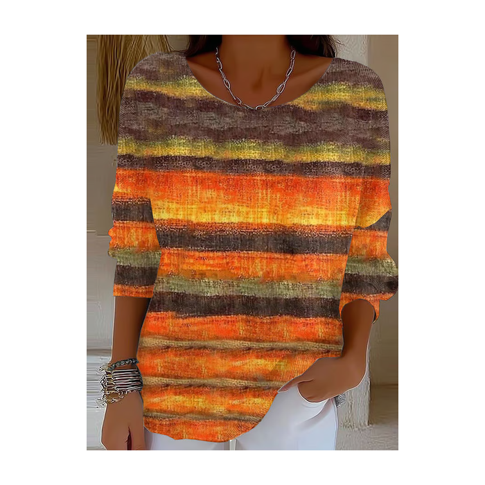 Women Abstract Printing Spring/Fall Casual Long Sleeve Crew Neck Sweater