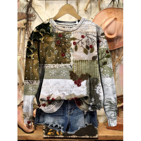 Women Christmas Crew Neck Printing Casual Spring/Fall Long Sleeve Sweatshirt