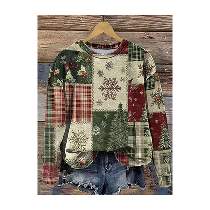 Women Christmas Crew Neck Printing Casual Spring/Fall Long Sleeve Sweatshirt
