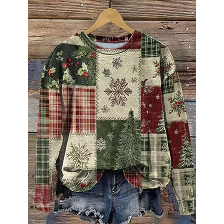 Women Christmas Crew Neck Printing Casual Spring/Fall Long Sleeve Sweatshirt