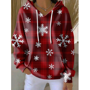 Women Plaid Spring/Fall Printing Long Sleeve Casual Holiday Hoodie