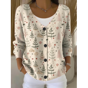 Women Christmas Long Sleeve V Neck Casual Spring/Fall Cardigan Outerwear