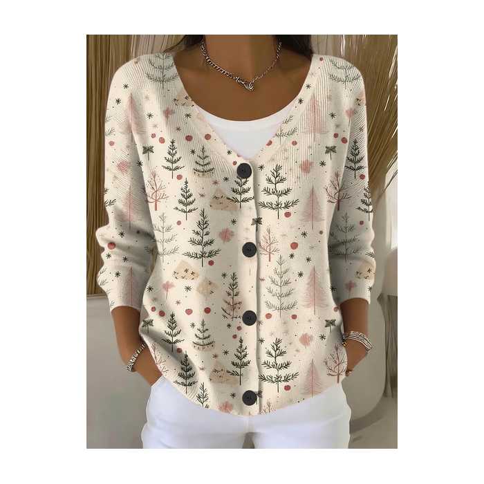 Women Christmas Long Sleeve V Neck Casual Spring/Fall Cardigan Outerwear