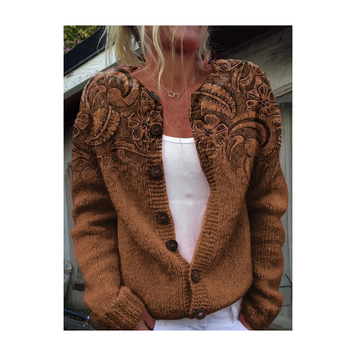 Women Floral Printing Long Sleeve Crew Neck Vintage Spring/Fall Cardigan Outerwear