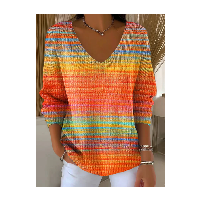 Women Ombre Spring/Fall Casual Long Sleeve V Neck Cotton Sweater