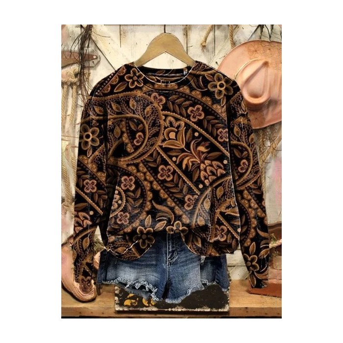 Women Floral Crew Neck Printing Casual Spring/Fall Long Sleeve Sweatshirt