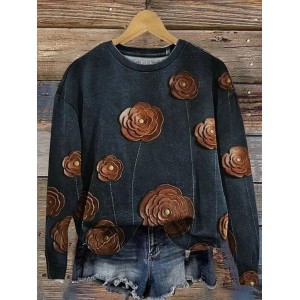 Women Floral Crew Neck Printing Casual Spring/Fall Long Sleeve Sweatshirt