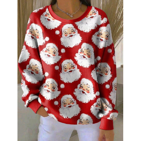 Women Santa Claus Crew Neck Printing Casual Spring/Fall Long Sleeve Sweatshirt