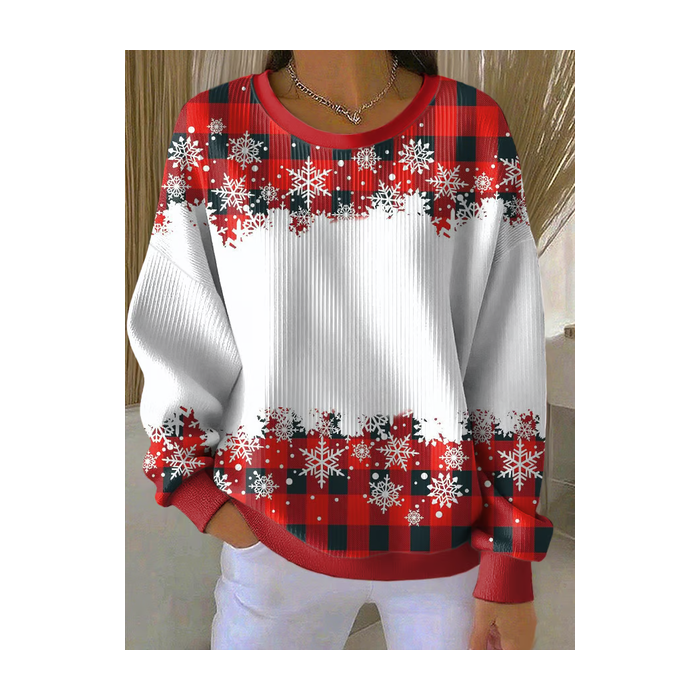 Women Plaid Crew Neck Printing Casual Spring/Fall Long Sleeve Sweatshirt