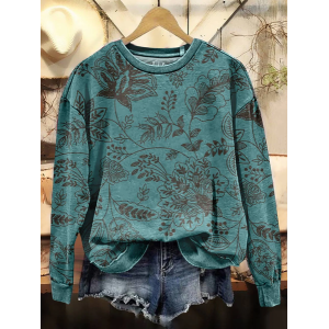 Women Floral Crew Neck Printing Casual Spring/Fall Long Sleeve Sweatshirt