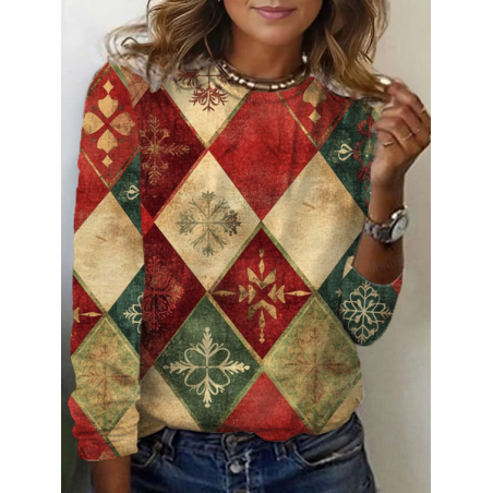 Women Christmas Long Sleeve Tee T-shirt Crew Neck Printing Casual Spring/Fall Graphic Tee Top