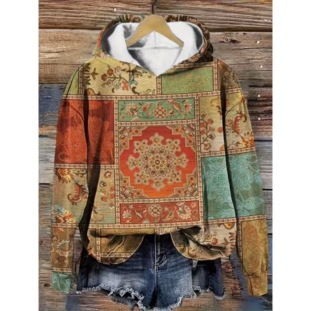 Women Ethnic Spring/Fall Printing Long Sleeve Casual Daily Hoodie