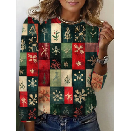 Women Christmas Long Sleeve Tee T-shirt Crew Neck Printing Casual Spring/Fall Graphic Tee Top