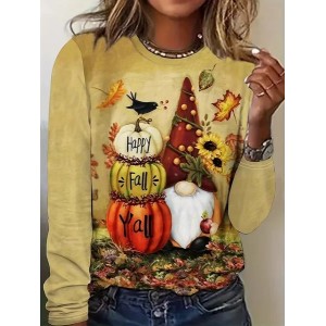 Women Maple Leaf Long Sleeve Tee T-shirt Crew Neck Printing Casual Spring/Fall Graphic Tee Top