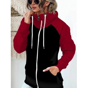 Women Spring/Fall Outerwear Vintage Split Joint Plain Long Sleeve Stand Collar Jacket