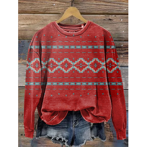 Women Geometric Crew Neck Printing Casual Spring/Fall Long Sleeve Sweatshirt