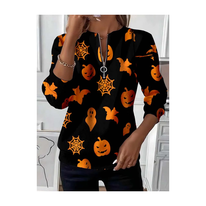 Women Halloween Crew Neck Printing Casual Spring/Fall Long Sleeve Sweatshirt
