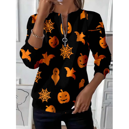 Women Halloween Crew Neck Printing Casual Spring/Fall Long Sleeve Sweatshirt