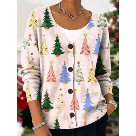 Women Christmas Long Sleeve V Neck Casual Spring/Fall Cardigan Outerwear